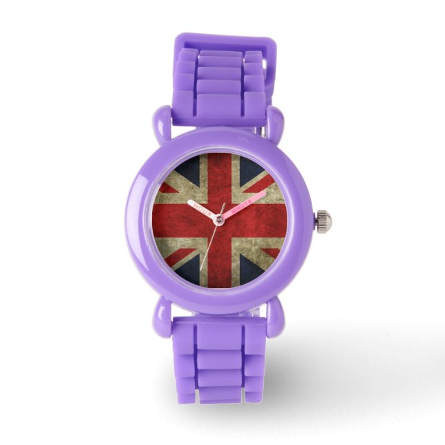 Grunge Union-Jack Britse vlag Horloge (Voorkant)