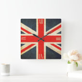  Grunge Union Jack Flag van Britse Romeinse cijfer Vierkante Klok (Huis)