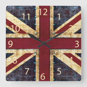 Grunge Union Jack - klassiek -  uiterlijk Vierkante Klok