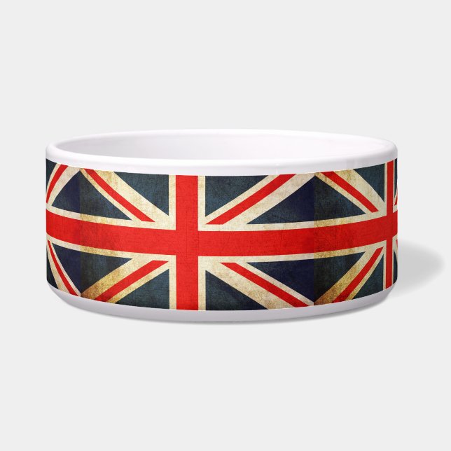 Grunge Union Jack Posh Pet Bowl (groot) Voerbakje (Voorkant)