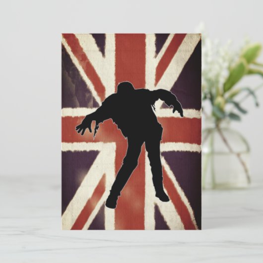 Grunge  Union Jack Zombie Party Uitnodiging (Staand voorkant)