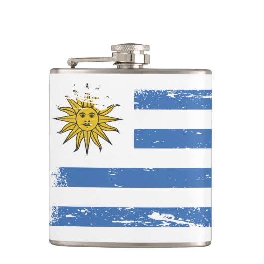 Grunge Uruguay-vlag Heupfles (Voorkant)