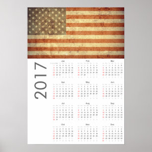 Grunge USA Flag Calendar 2017 Poster