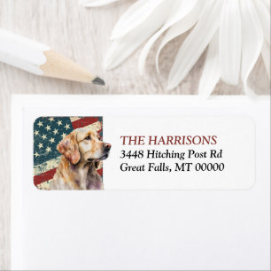 Grunge USA Flag Golden Retriever Retriever Retriev Etiket