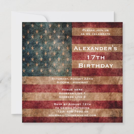  Grunge USA Stars & Stripes 17e verjaardag Kaart (Achterkant)