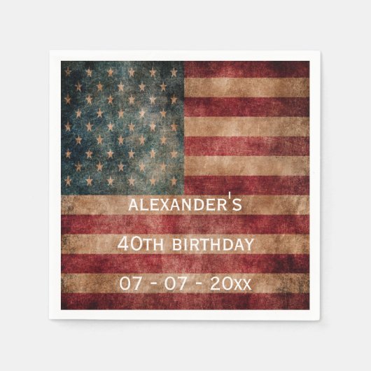  Grunge USA Stars & Stripes 40e verjaardag Servetten (Voorkant)
