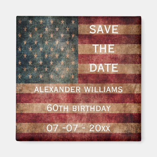  Grunge USA Stars & Stripes 60e Verjaardag Magneet (Voorkant)