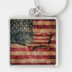 Grunge USA Stars & Stripes Flag and Map Sleutelhanger