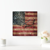  Grunge USA Stars & Stripes Flag and Map Vierkante Klok (Huis)