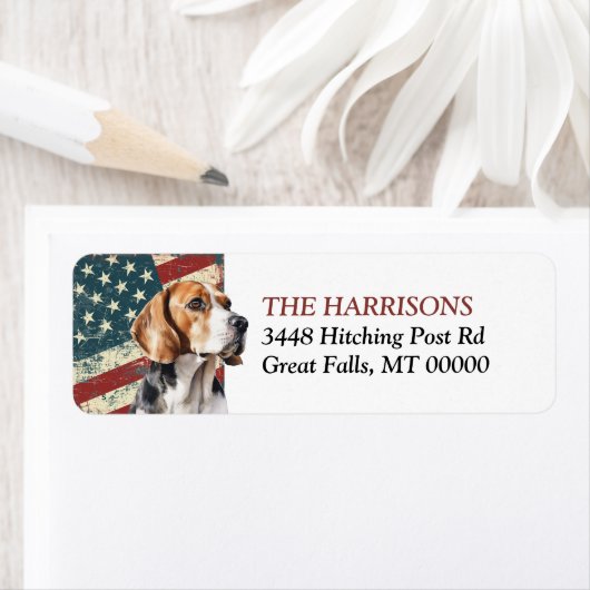 Grunge USA Vlag Beagle Hond Etiket (Insitu)