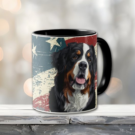 Grunge USA Vlag Berner Sennenhond Mok