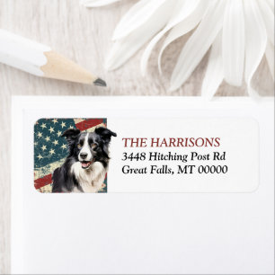 Grunge USA Vlag Border Collie Hond Retouradres Etiket