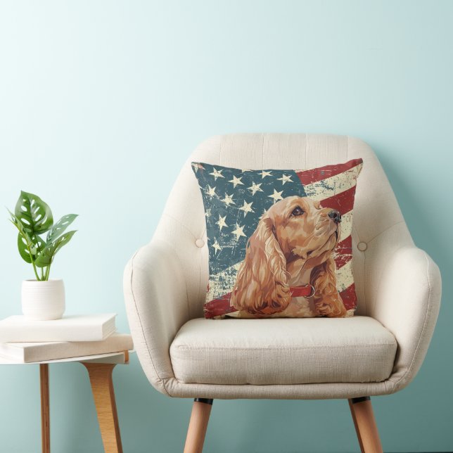 Grunge USA Vlag Cocker Spaniel Hond Kussen (Stoel)