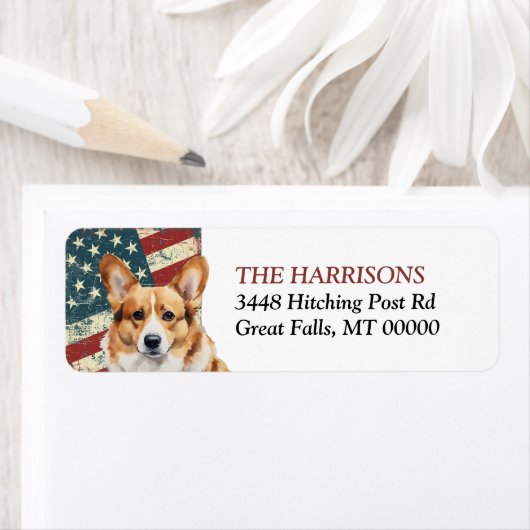 Grunge USA Vlag Corgi Hond Etiket (Insitu)