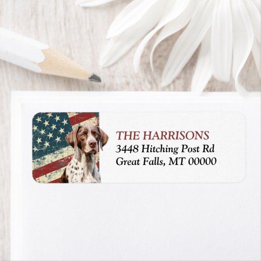 Grunge USA Vlag Duitse Kortharige Pointer Dog Etiket (Insitu)