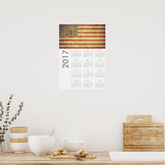 Grunge USA Vlag Kalender 2017 Poster (Keuken)