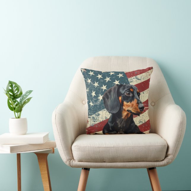Grunge USA Vlag Teckel Hond Kussen (Stoel)