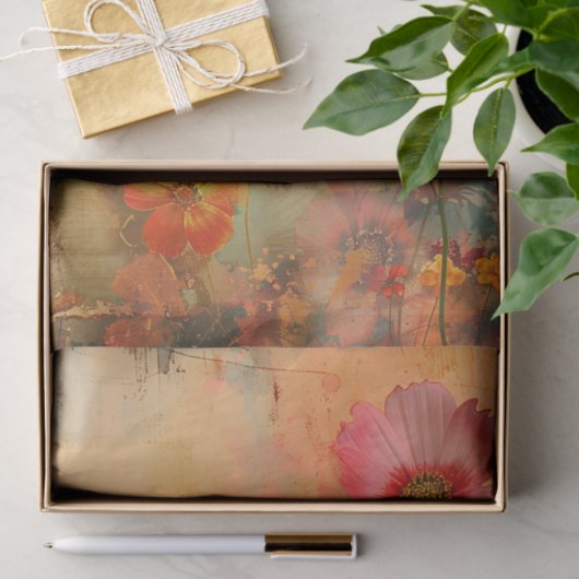 GRUNGE VERDRIETIG BLOEMONTKOPPELING TISSUEPAPIER (Geschenk)