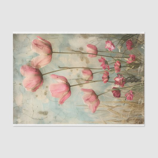 GRUNGE VERDRIETIG BLOEMONTKOPPELING TISSUEPAPIER (Voorkant)