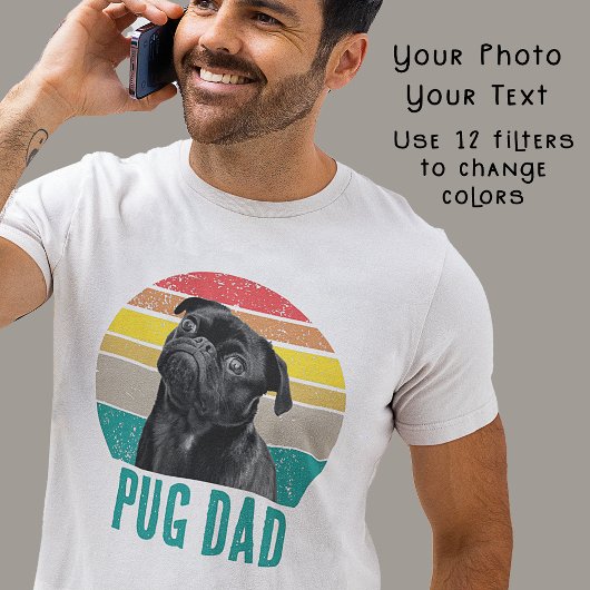 Grunge  Verdrietig Pug Foto Hond Papa T-shirt