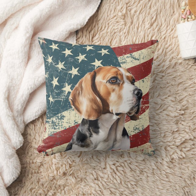 Grunge Verenigde Staten Vlag Beagle Hound Dog Kussen (Deken)