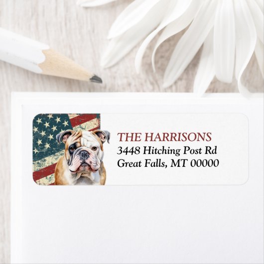 Grunge Verenigde Staten Vlag Bulldog Etiket (Insitu)