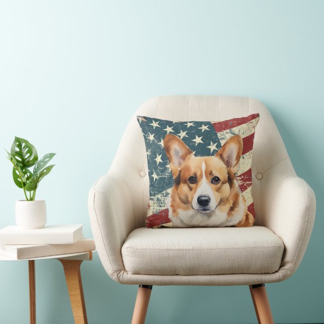 Grunge Verenigde Staten Vlag Corgi Hond Kussen (Stoel)
