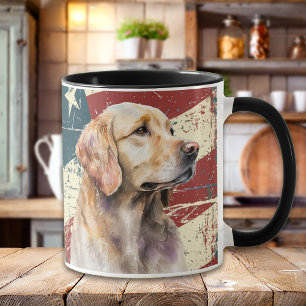 Grunge Verenigde Staten Vlag Golden Retriever Dog Mok