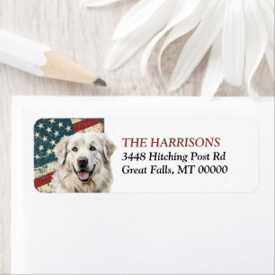 Grunge Verenigde Staten Vlag Grote Pyreneeën Hond Etiket
