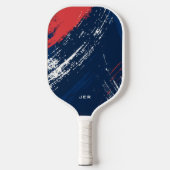 Grunge verf monogram initiaal rood wit blauw pickleball paddle (Voorkant)