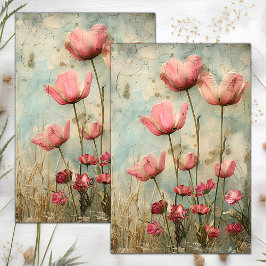 GRUNGE VERFROMMELD BLOEMEN DECOUPAGE TISSUEPAPIER