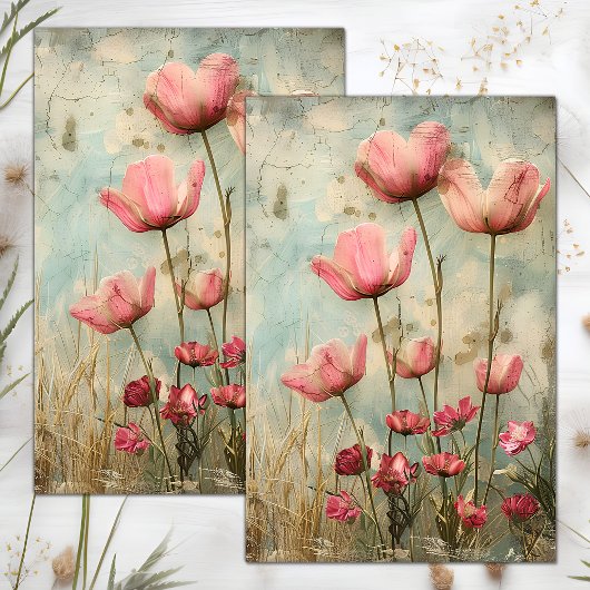 GRUNGE VERFROMMELD BLOEMEN DECOUPAGE TISSUEPAPIER