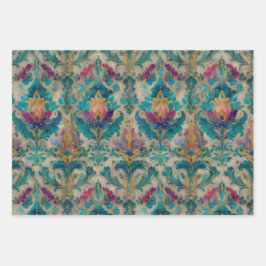 GRUNGE VERFROMMELD DAMASK DECORATIEF PAPIER SET INPAKPAPIER VEL