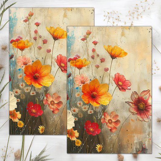 GRUNGE VERFROMMELD FLORAL DECOUPAGE TISSUEPAPIER