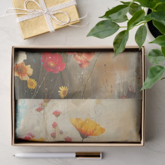 GRUNGE VERSELEEN BLOEMEN DECOUPAGE TISSUEPAPIER (Geschenk)