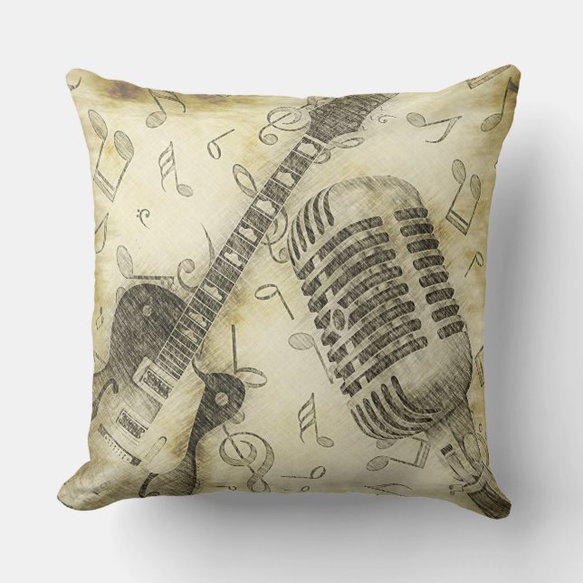 Grunge Vintage Gitaar Microfoon Kussen (Voorkant)
