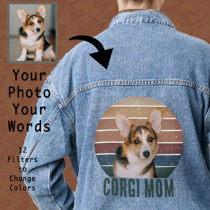 Grunge Vintage Vervuild Huisdier Foto Corgi Hond M Denim Jacket