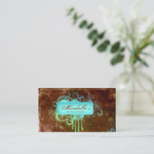 Grunge Visitekaartje Flower Salon Spa Blue Brown (Staand voorkant)