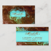 Grunge Visitekaartje Flower Salon Spa Blue Brown (Voorkant / Achterkant)