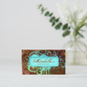 Grunge Visitekaartje Flower Salon Spa Brown Blue (Staand voorkant)