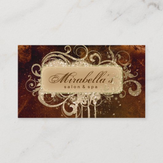 Grunge Visitekaartje Glitter Salon Spa Brown Gold (Voorkant)