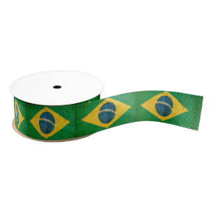 Grunge Vlag van Brazilië Custom Ribbon Grosgrain Lint