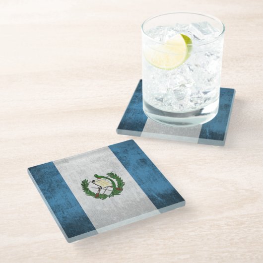 Grunge vlag van Guatemala Glazen Onderzetter (Schuin)