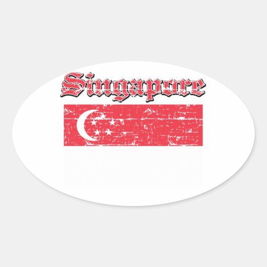 Grunge Vlag van Singapore Ovale Sticker (Voorkant)