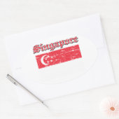 Grunge Vlag van Singapore Ovale Sticker (Envelop)