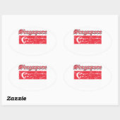 Grunge Vlag van Singapore Ovale Sticker (Vel)