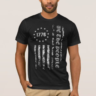 Grunge Vlag Wij het Volk 1776 Zwart en Wit T-shirt
