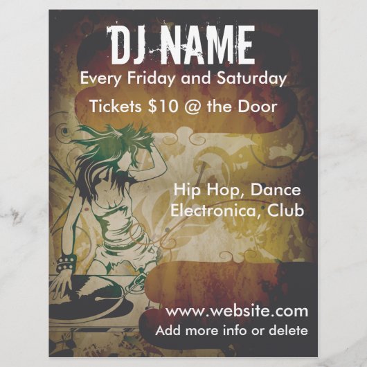 Grunge Vrouw DJ Flyer (Achterkant)