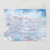 Grunge Waterverf Art Boats in de haven Briefkaart (Voorkant)