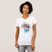 *~* Grunge Waterverf Peace Sign Feathers Flowers T-shirt (Voorkant volledig)